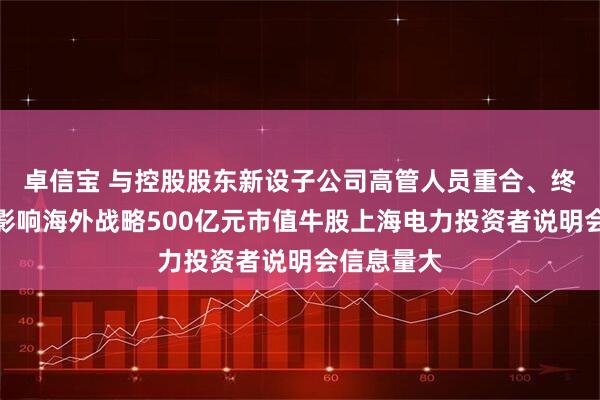 卓信宝 与控股股东新设子公司高管人员重合、终止重组不影响海外战略500亿元市值牛股上海电力投资者说明会信息量大
